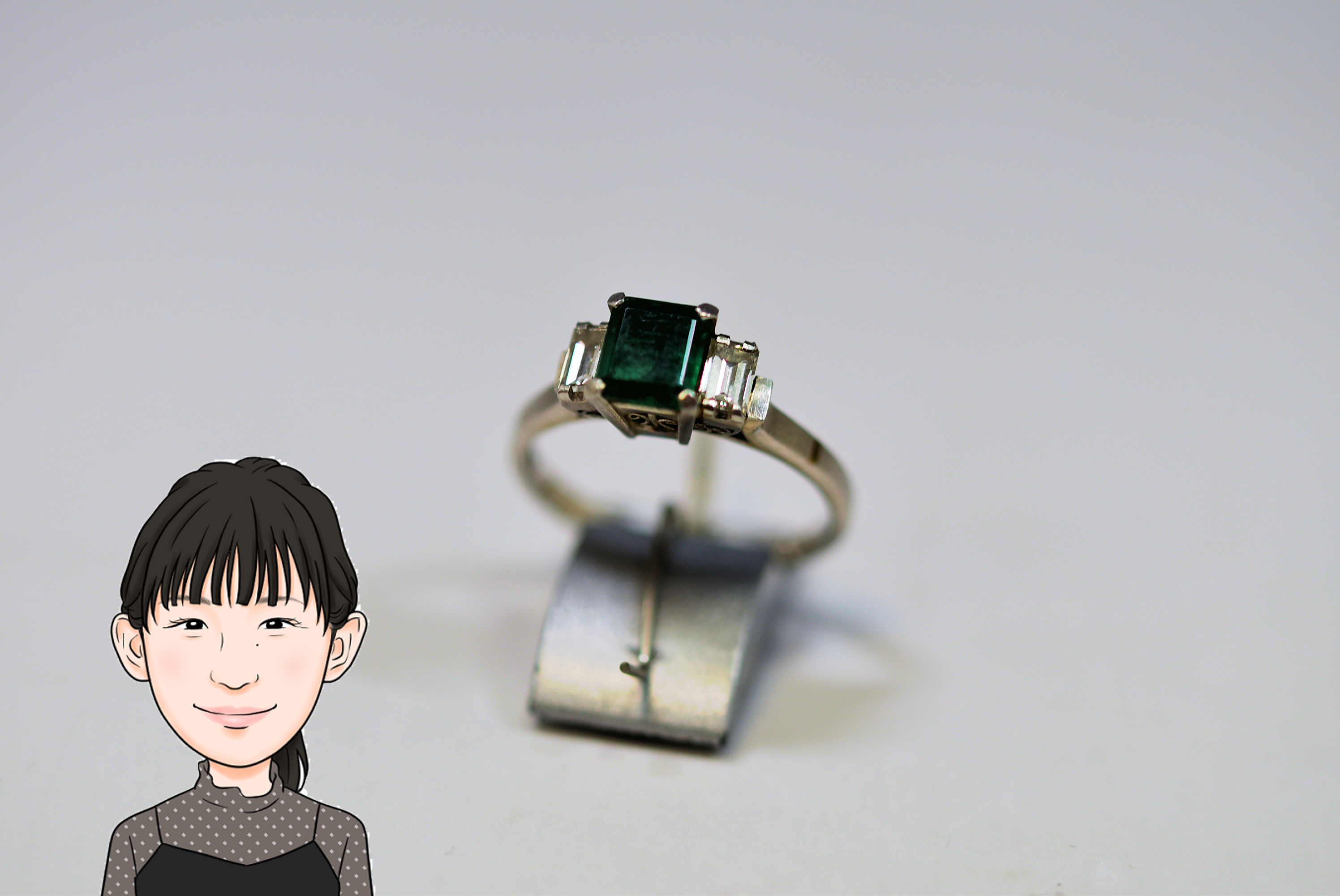 Pt900 プラチナ エメラルド ダイヤモンド 指輪 画像1