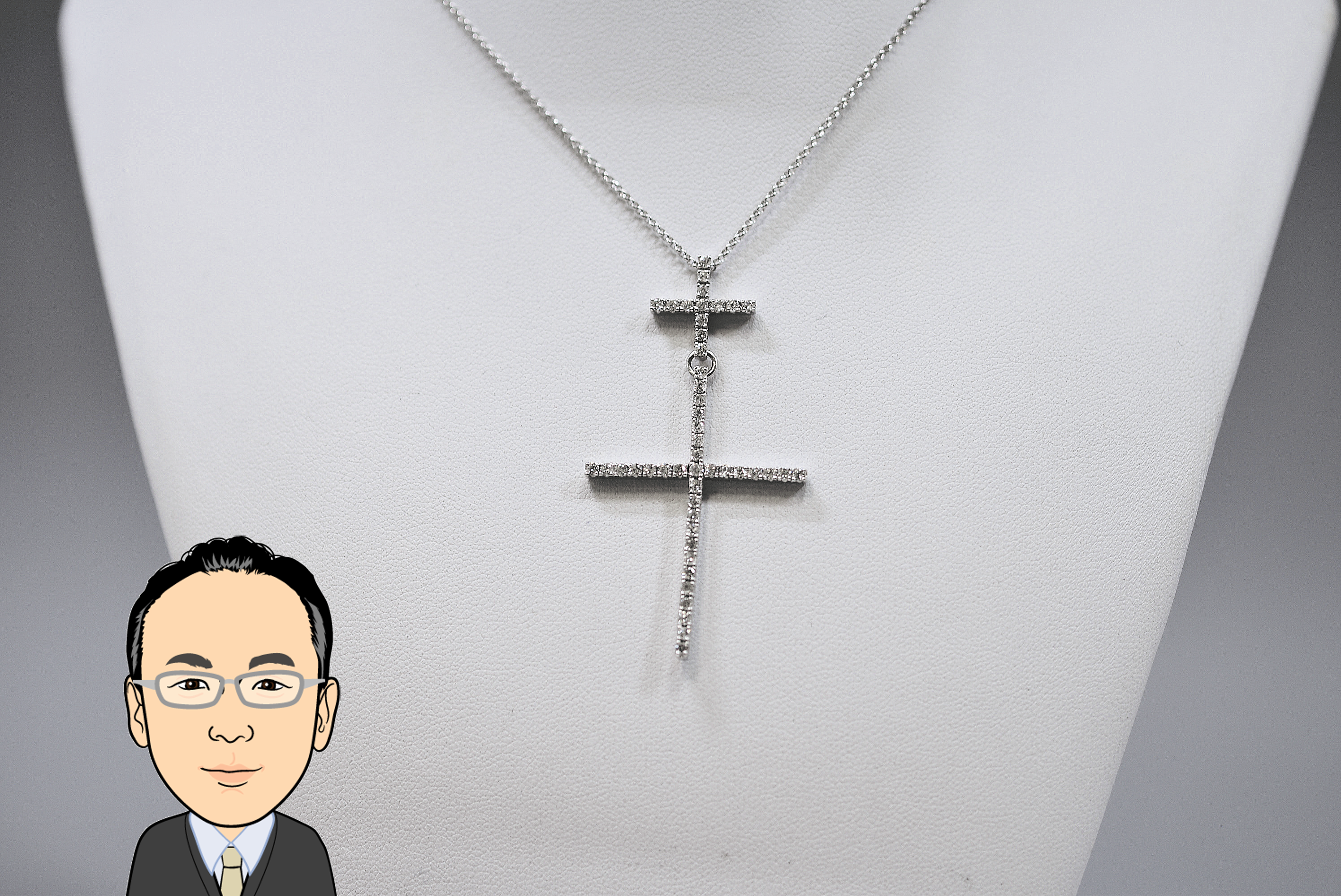 K18WG ホワイトゴールド ダイヤモンド クロス ネックレス 画像1