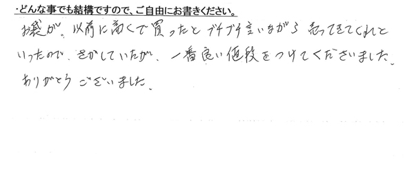 お袋が以前に高くで買ったとブチブチ言いながら売ってきてくれといったので、さがしていたが、一番良い値段をつけてくださいました。ありがとうございました。