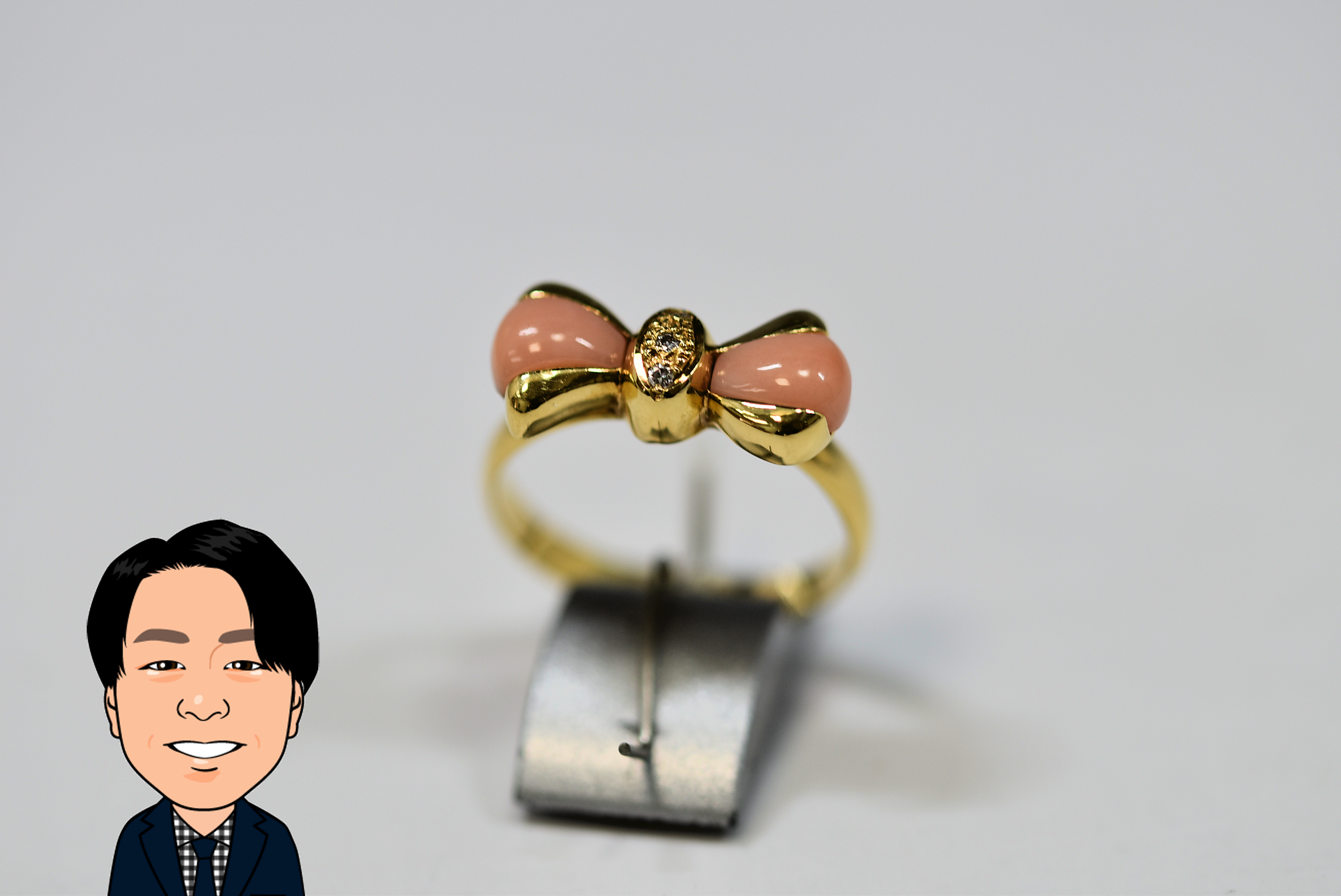K18 18金 珊瑚 さんご ダイヤモンド 指輪 画像1