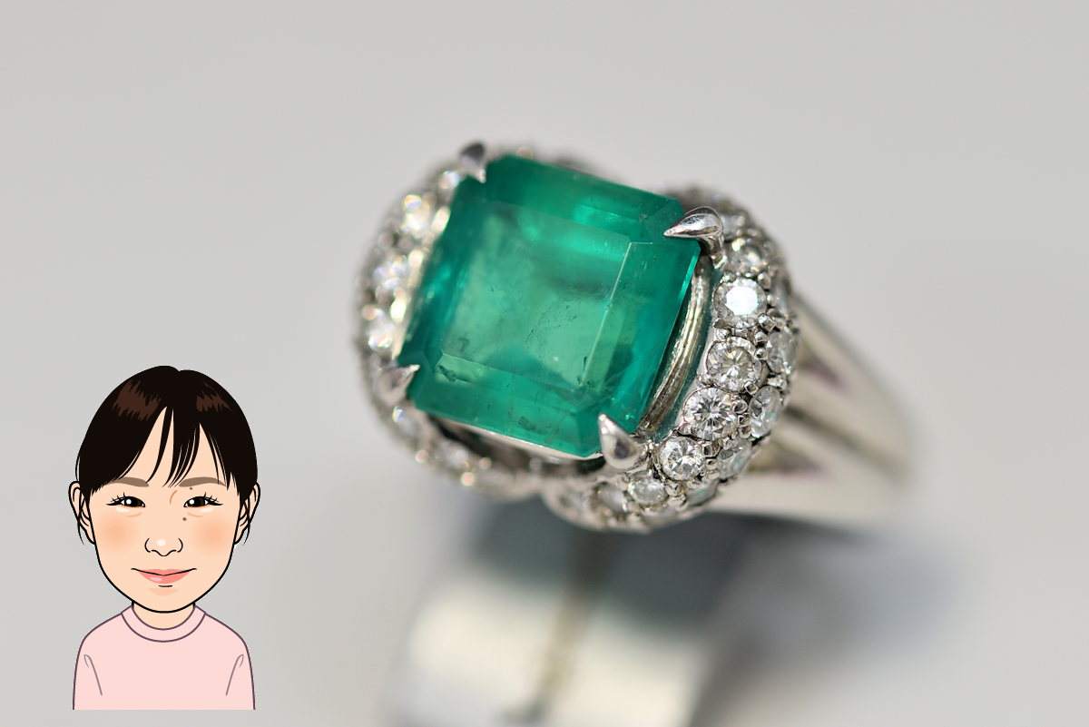 Pt900 【プラチナ】 エメラルド ダイヤモンド 指輪 画像1