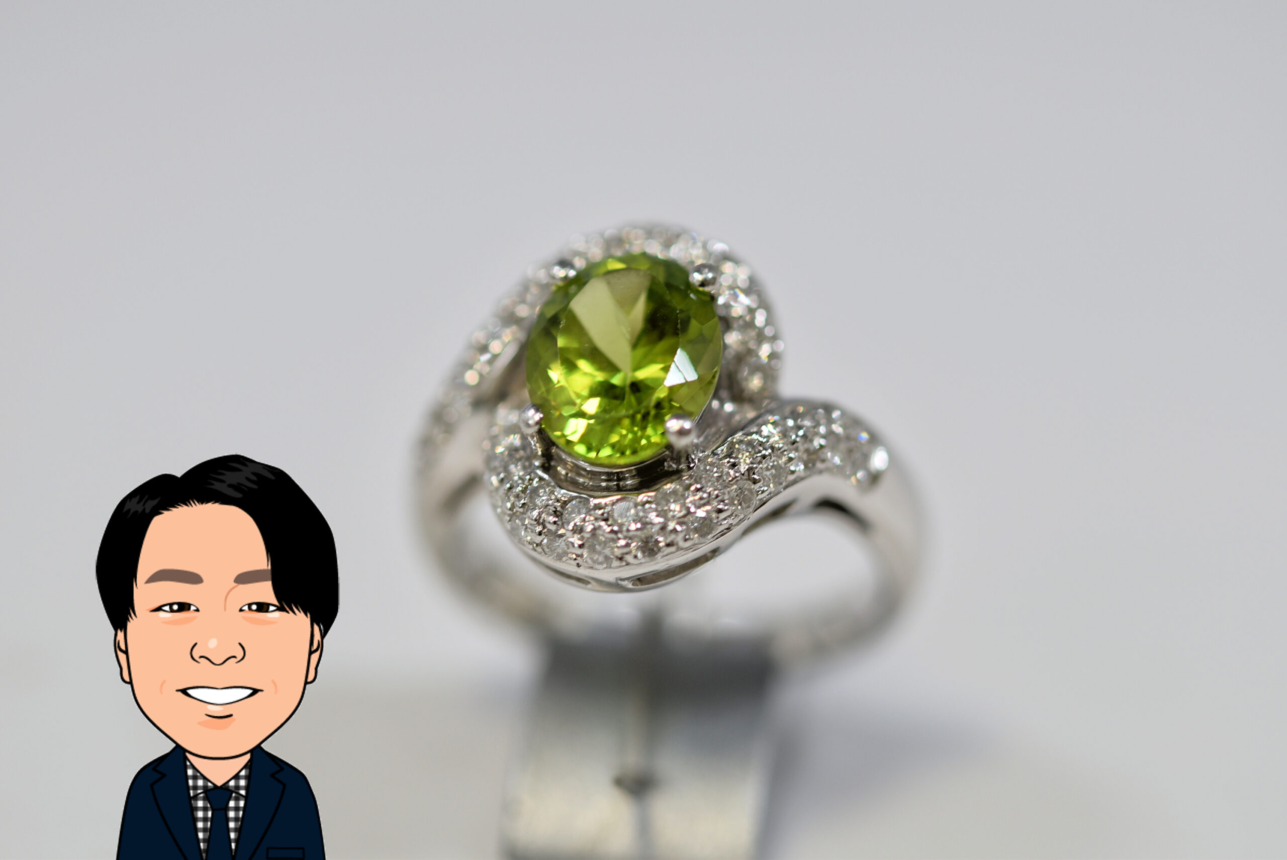 Pt900 プラチナ ペリドット ダイヤモンド 指輪 画像1