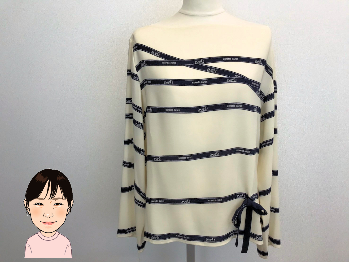 HERMES 【エルメス】 シルク リボン柄 ブラウス 画像1