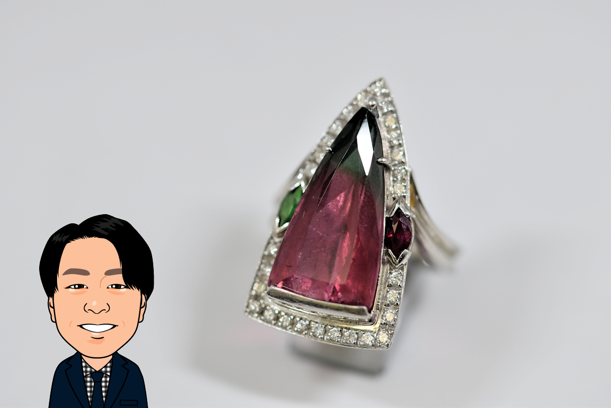 Pt900 プラチナ バイカラートルマリン ダイヤモンド 指輪 画像1