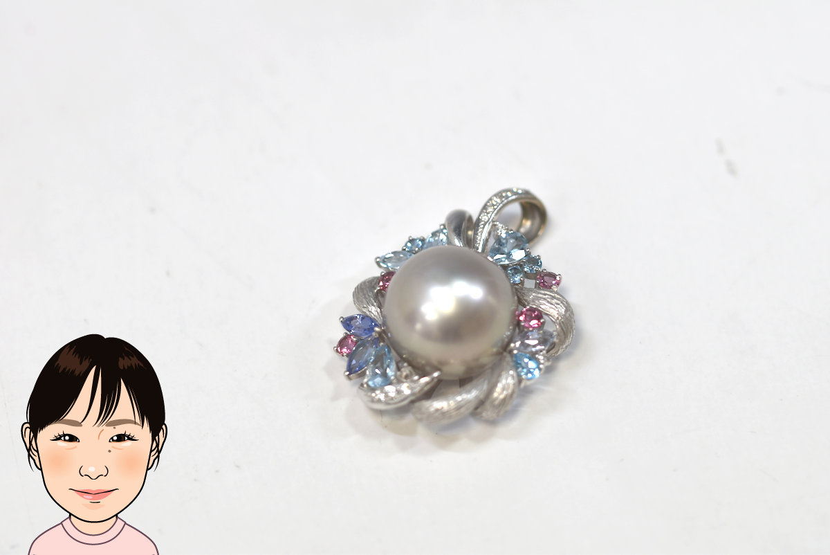 Pt900 【プラチナ】 パール ダイヤモンド ペンダントトップ 画像1