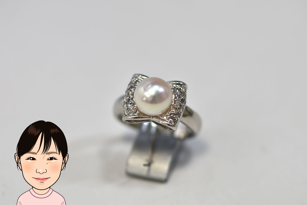 Pt900 【プラチナ】 パール ダイヤモンド 指輪 画像1