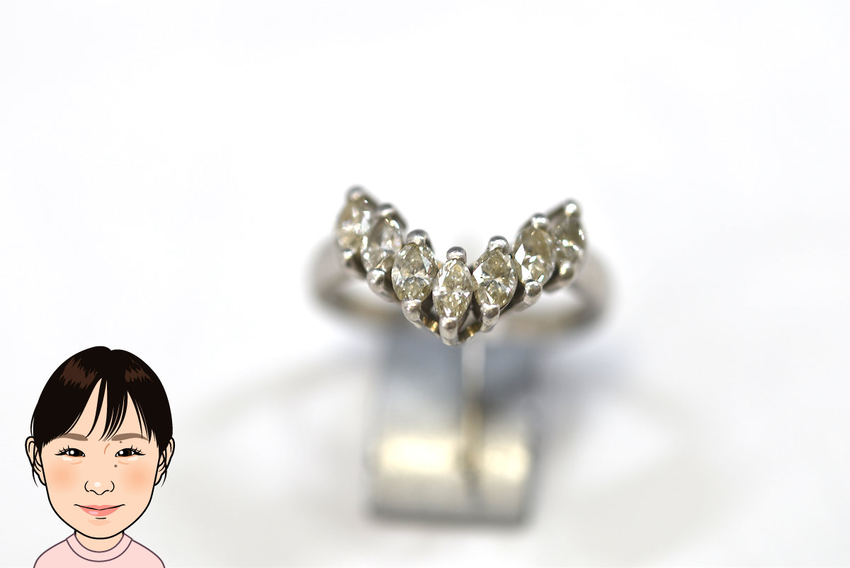 Pt900 プラチナ ダイヤモンド V字指輪 画像1