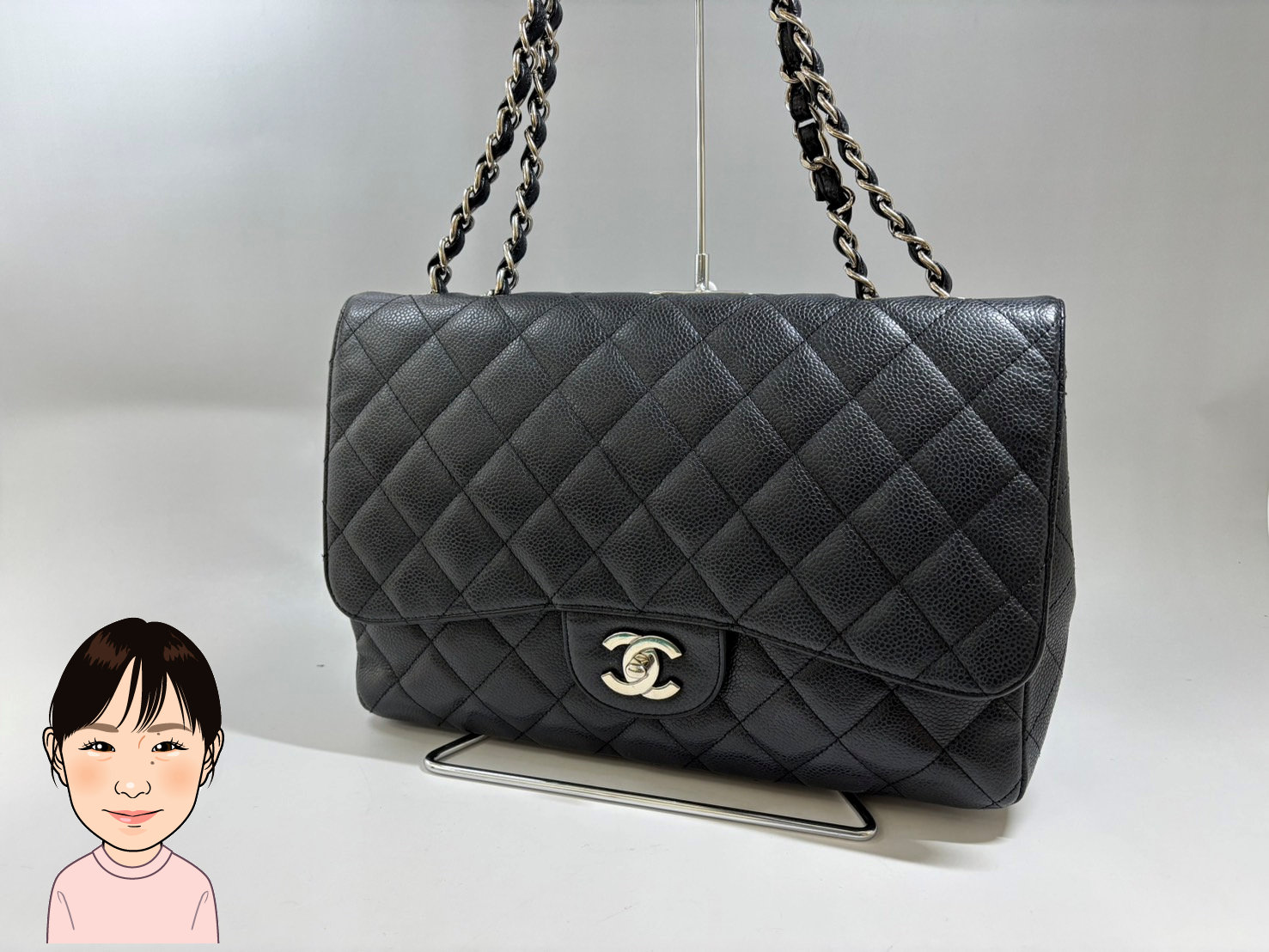 CHANEL 【シャネル】 キャビアスキン ネイビー マトラッセ チェーンショルダーバッグ 画像1