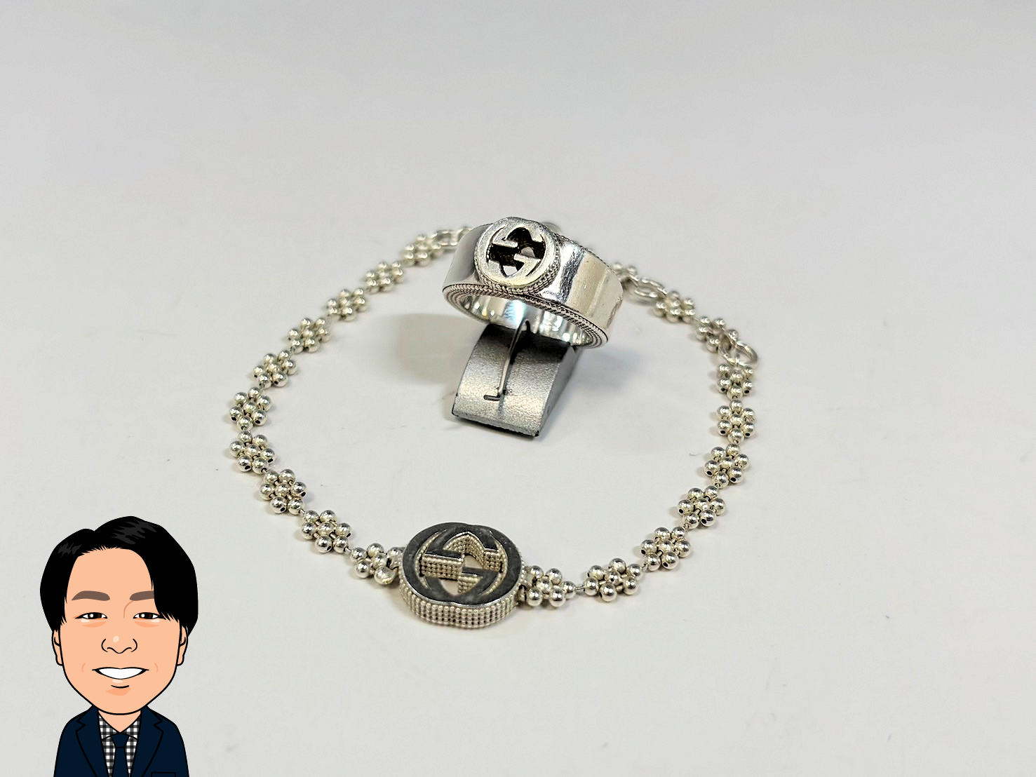 GUCCI 【グッチ】 シルバー製 インターロッキング ブレスレット・リング 画像1