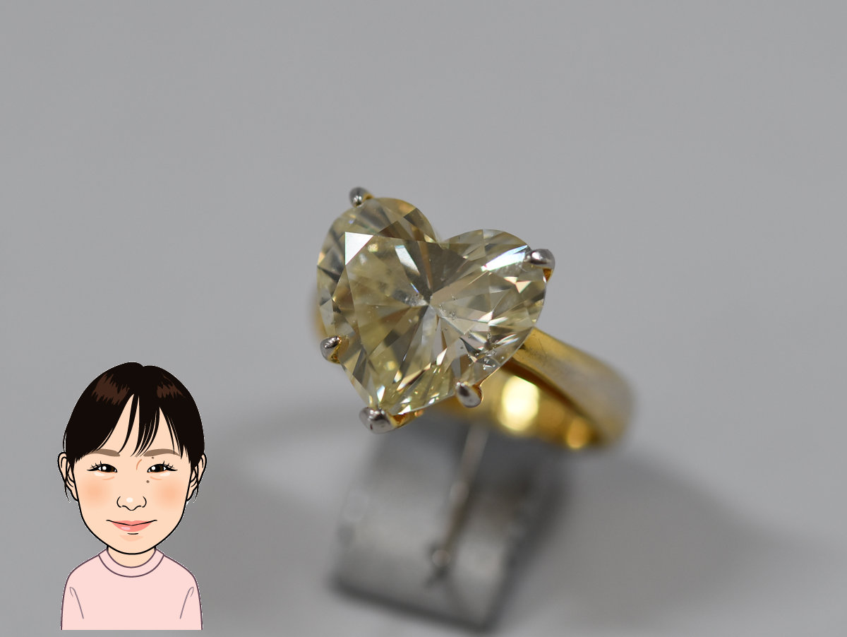 Pt900 【プラチナ】 イエローダイヤモンド ハートシェイプ 指輪 画像1