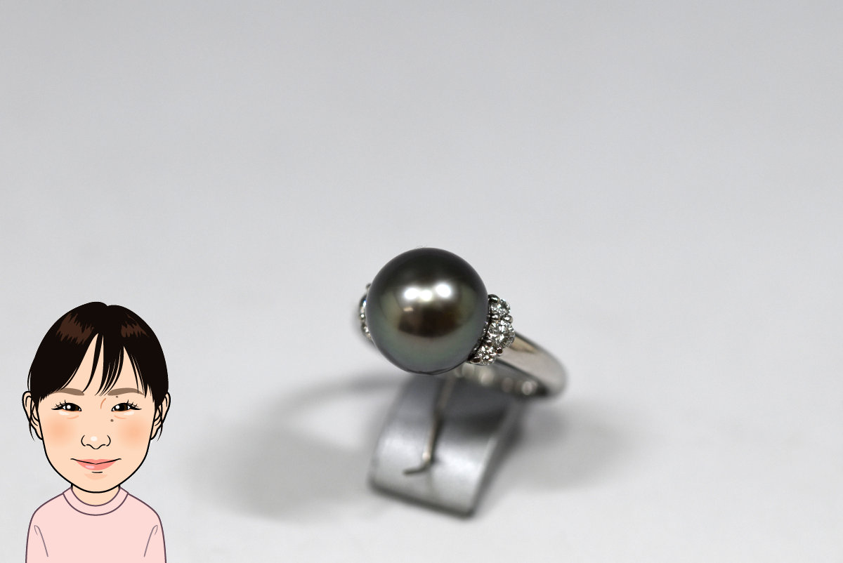 Pt900 プラチナ 黒真珠 ダイヤモンド 指輪 画像1