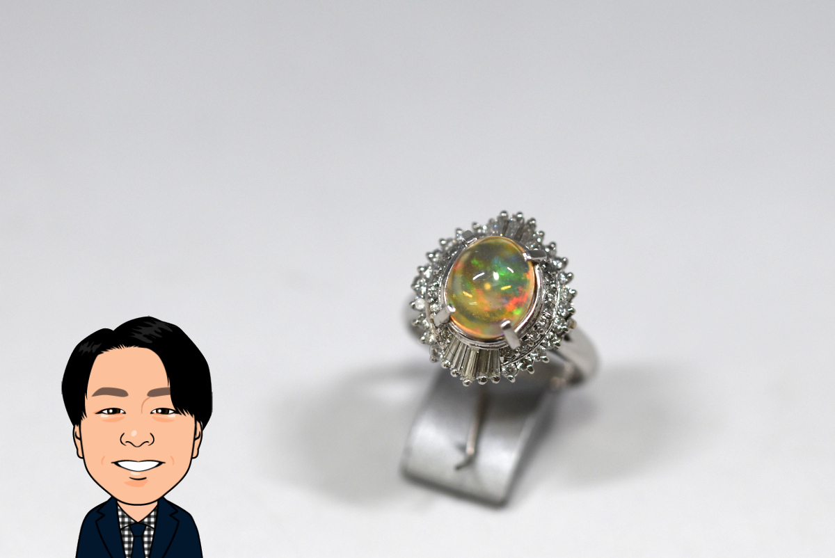 Pt900 プラチナ オパール ダイヤモンド 指輪 画像1
