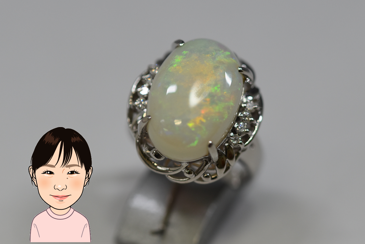 Pt900 プラチナ ホワイトオパール ダイヤモンド 指輪 画像1