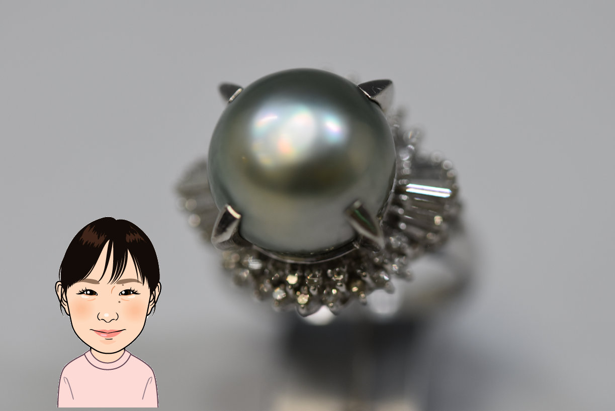 Pt900 【プラチナ】 黒蝶パール 真珠 ダイヤモンド 指輪 画像1