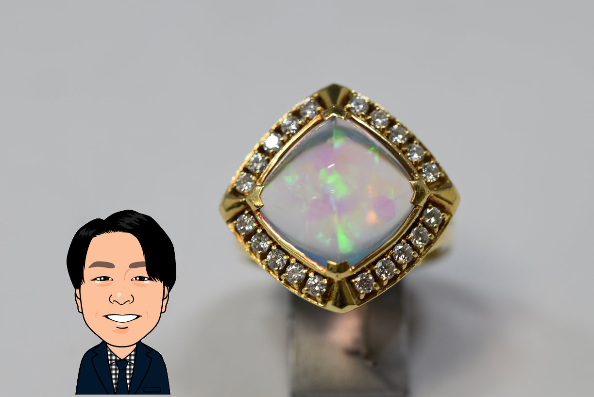 クレサンベール K18 合成オパール ダイヤモンド 指輪 画像1