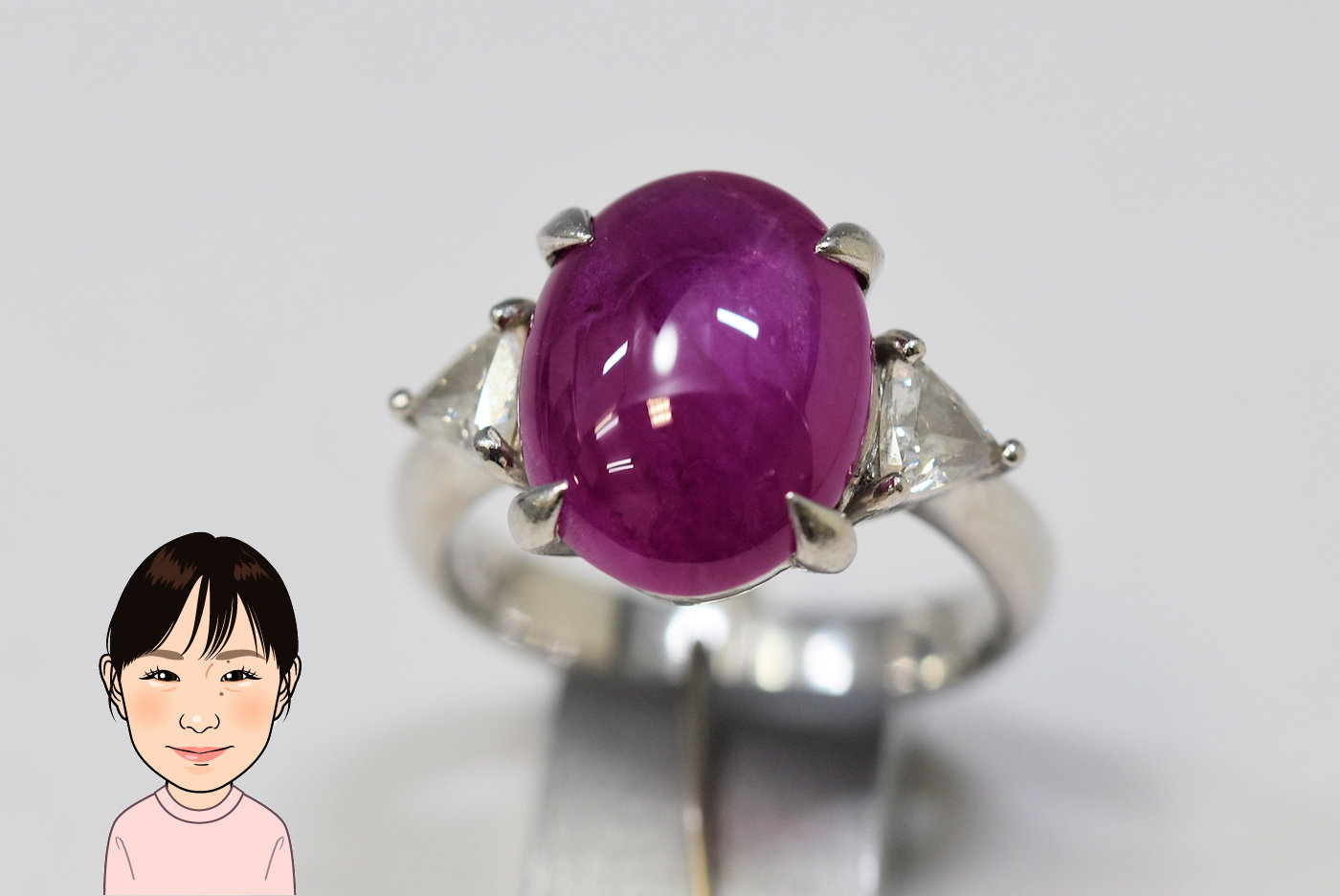 Pt900 【プラチナ】 カボション ルビー ダイヤモンド 指輪 画像1