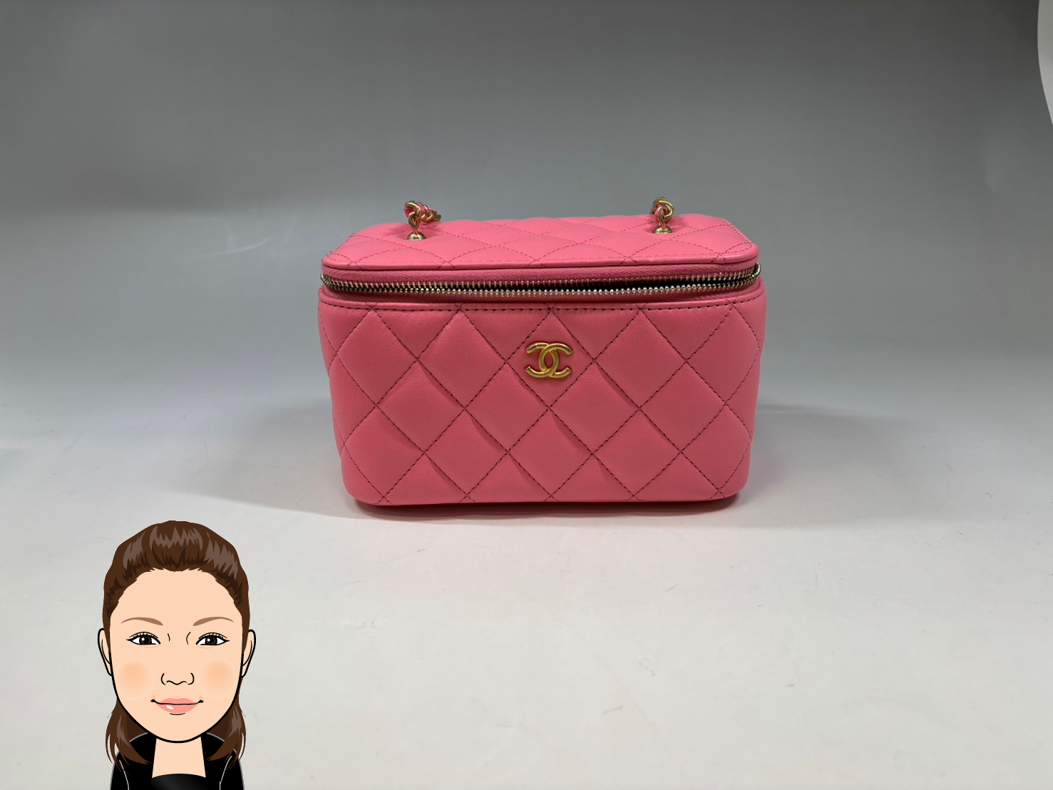 CHANEL 【シャネル】 ピンク ラムスキン ミラー付き チェーンバニティバッグ 画像1