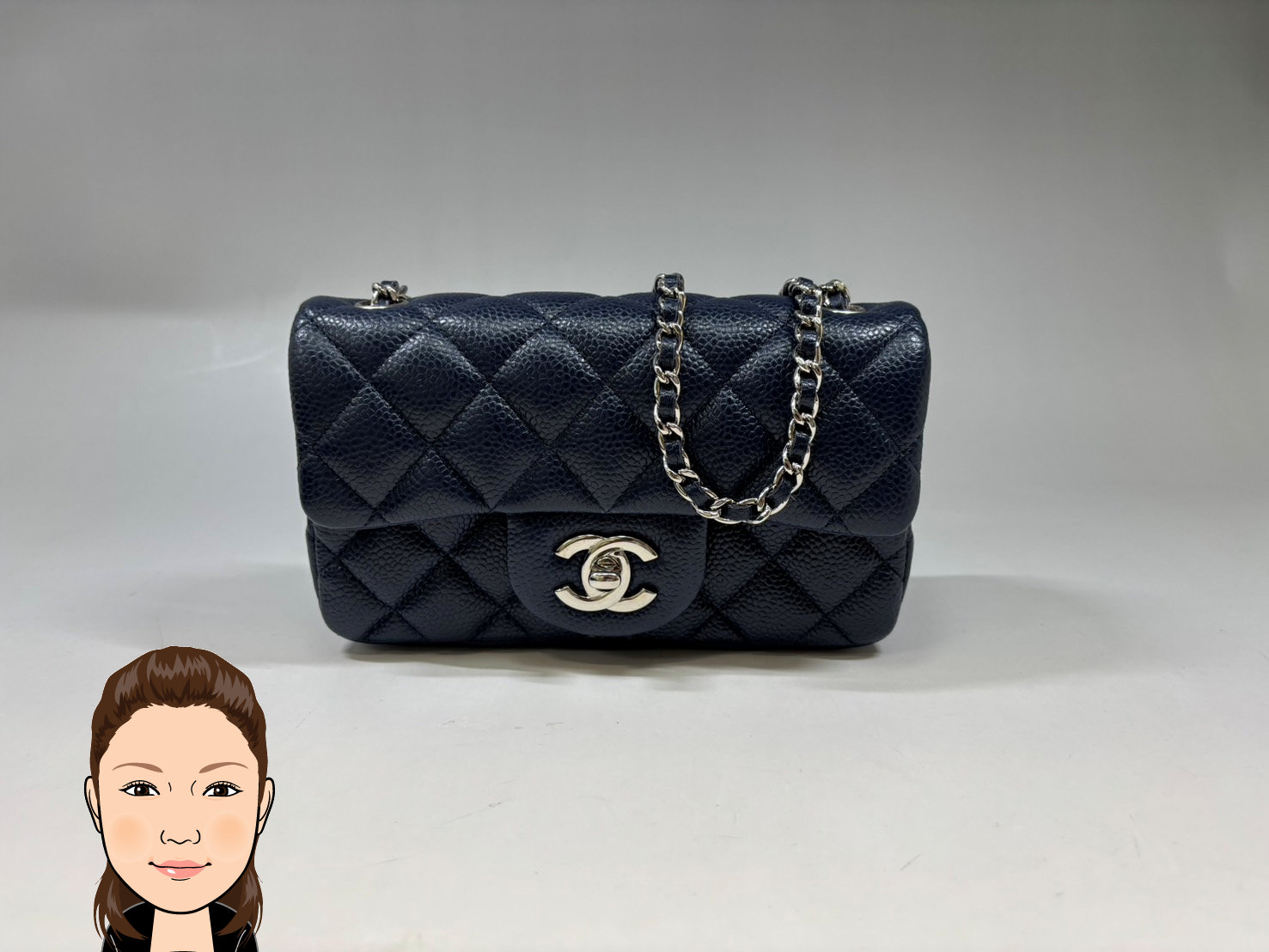 CHANEL 【シャネル】 キャビアスキン ネイビー マトラッセ チェーンショルダーバッグミニ 画像1
