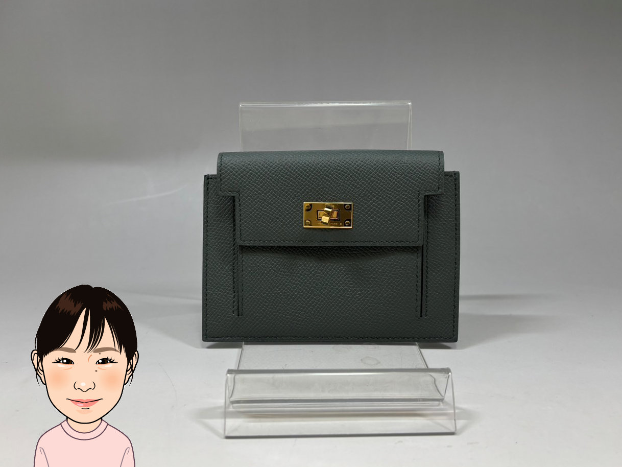HERMES 【エルメス】  ヴォーエプソン グレー ケリーポケットコンパクト 画像1