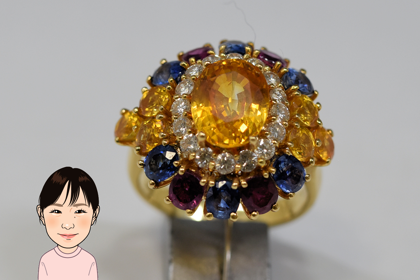 K18 【18金】 サファイア ルビー マルチ 色石 指輪 画像1