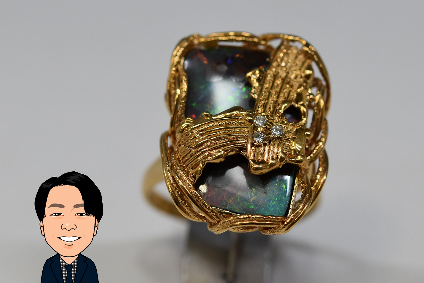 K18 【18金】 ボルダーオパール ダイヤモンド 指輪 画像1