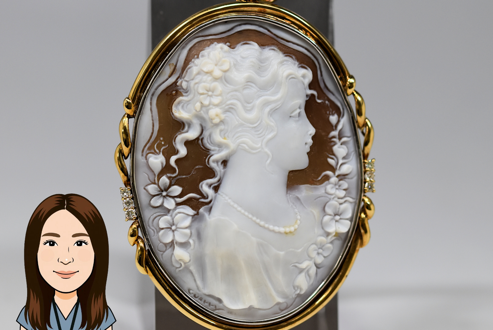 シェル カメオ ブローチ k18 pt900 18金 プラチナ J513.jpg