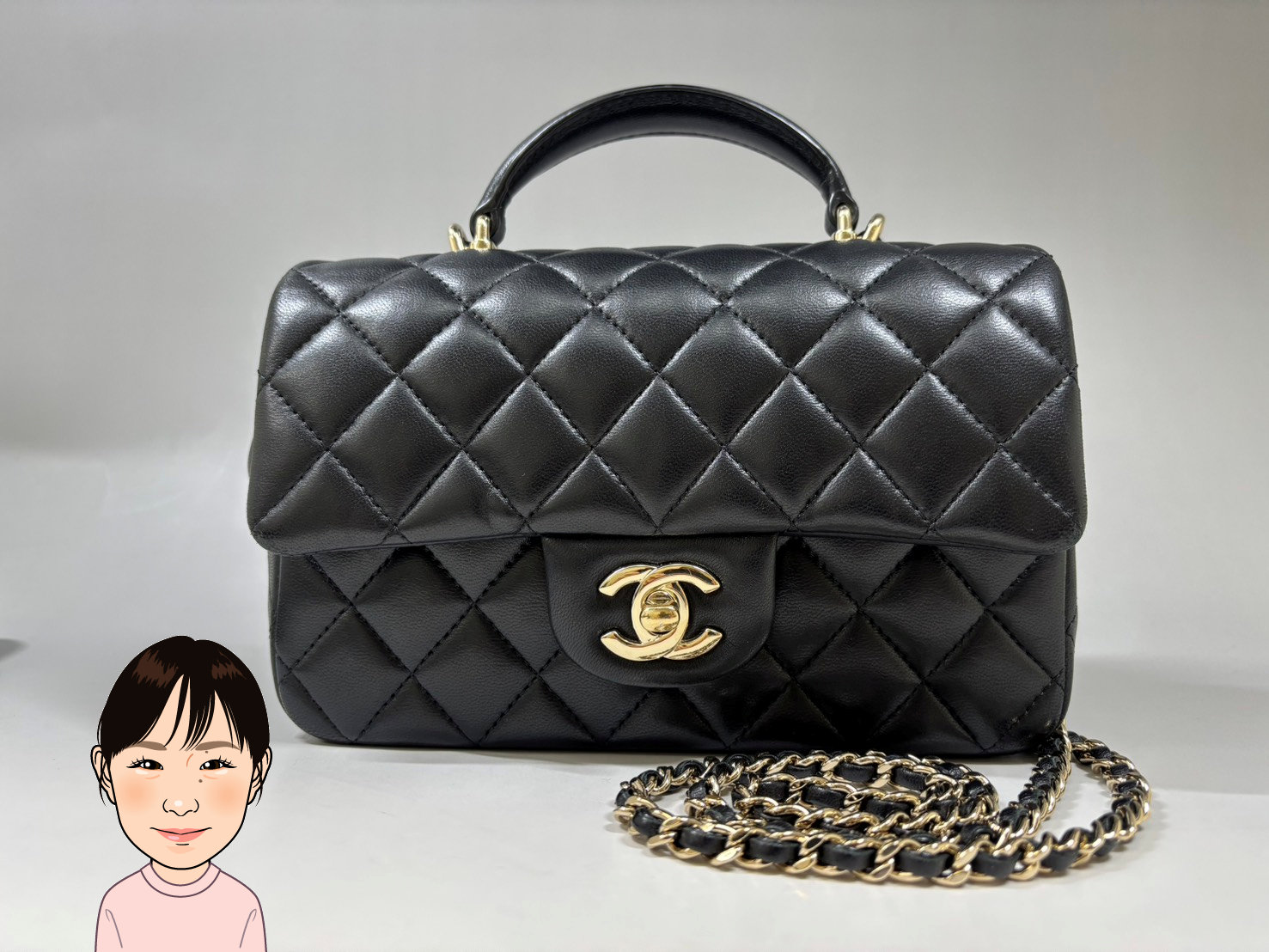 CHANEL 【シャネル】 ラムスキン トップハンドル チェーンショルダーバッグ 画像1