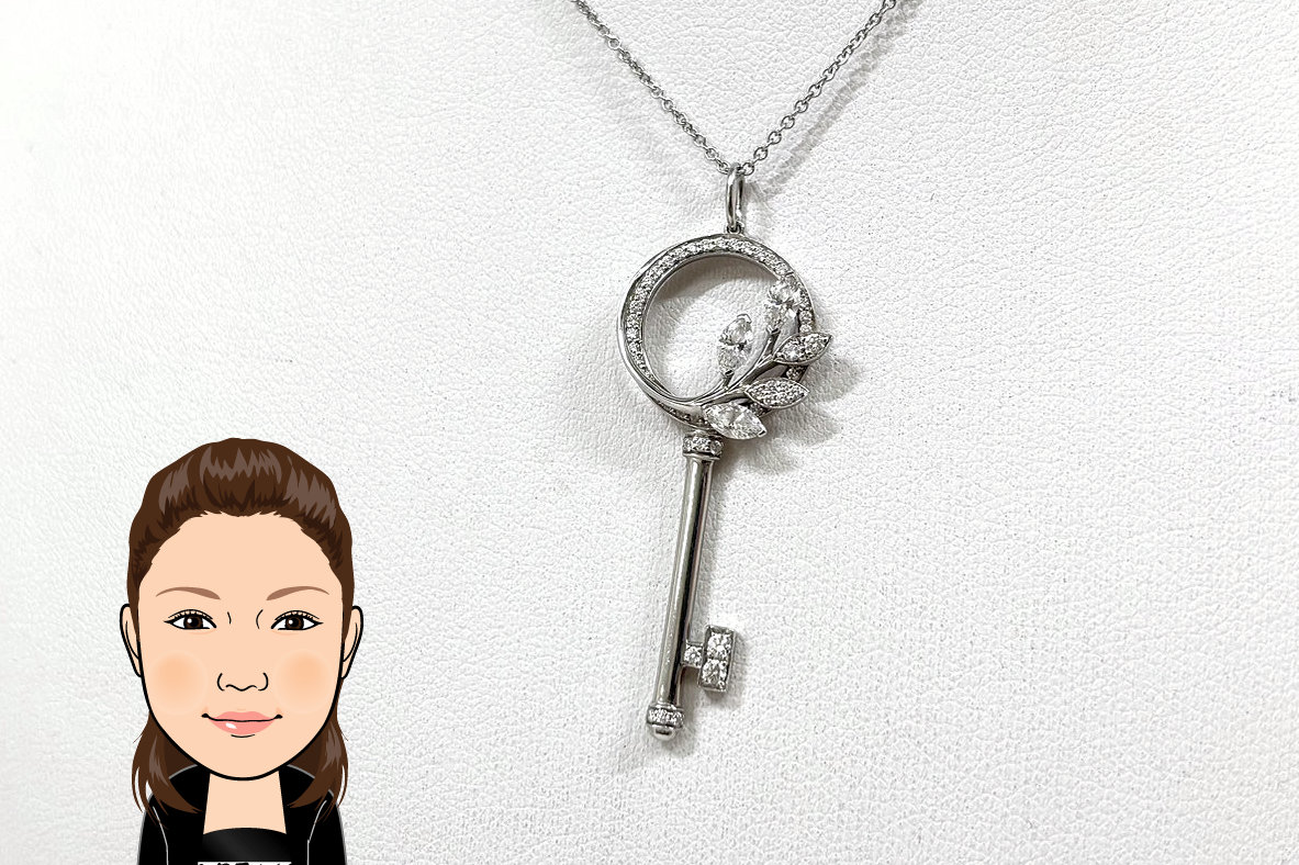 TIFFANY 【ティファニー】 K18WG /Pt950 ダイヤモンド ヴァイン サークル キー ペンダント 画像1