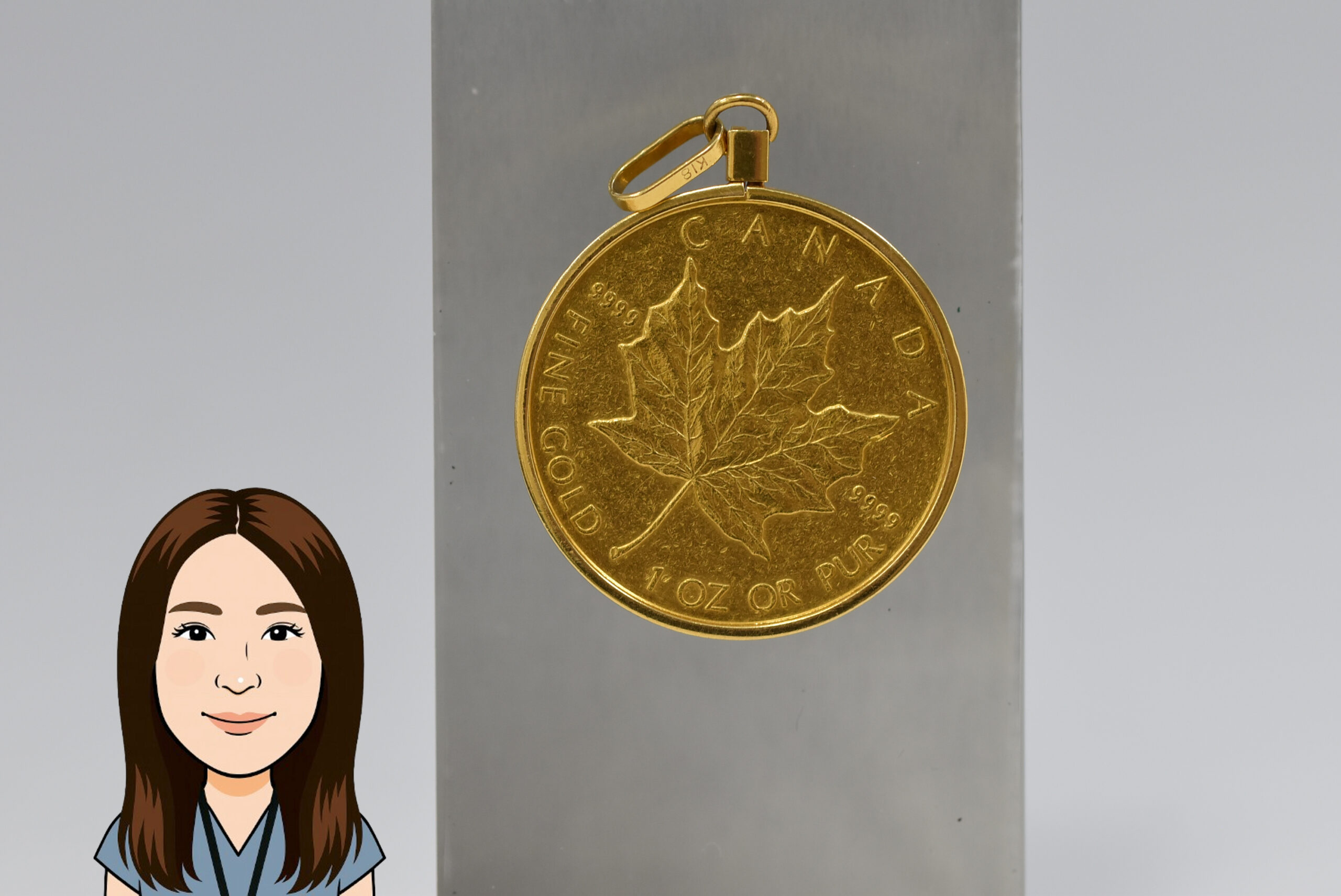 K24メープルリーフコイン 1オンス K18製枠 ペンダントトップ 画像1