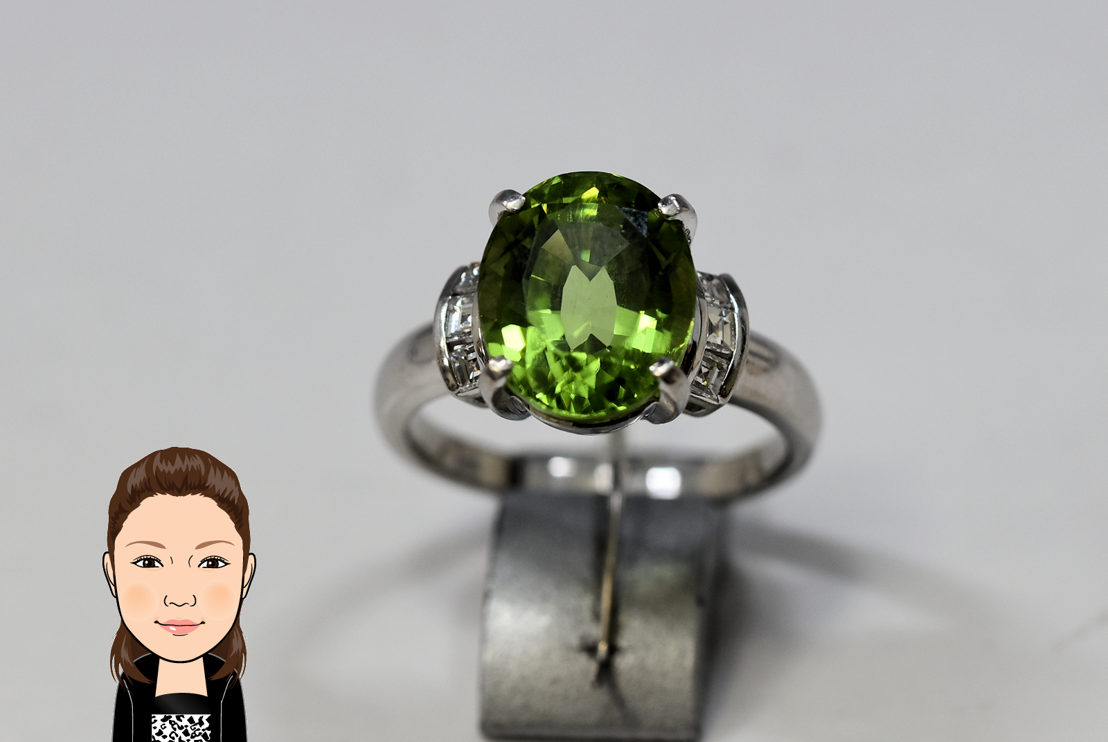 Pt900 【プラチナ】 ペリドット ダイヤモンド 指輪 画像1