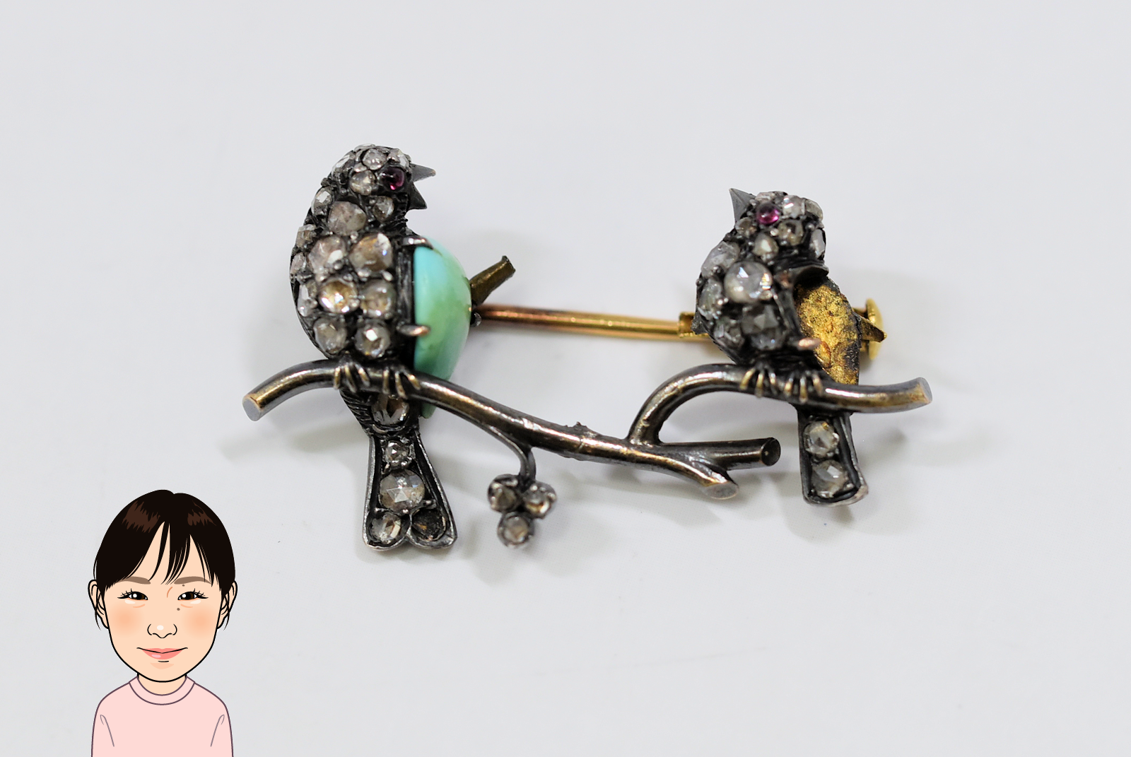 K10 鳥モチーフ ブローチ アンティークジュエリー 画像1