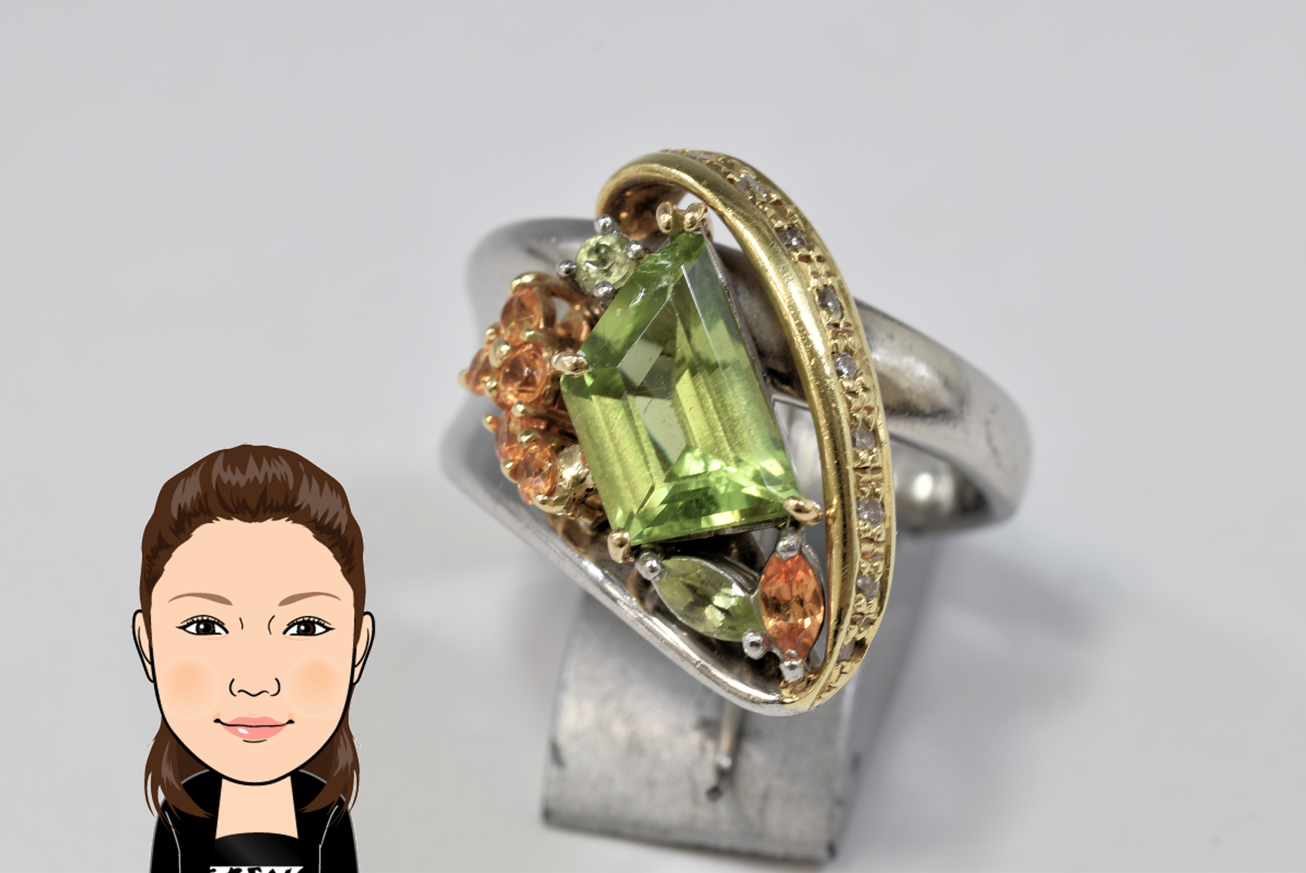 Pt900/K18 【プラチナ/イエローゴールド】 ペリドット ダイヤモンド 指輪 画像1