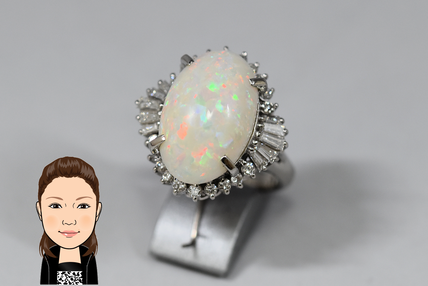 Pt900 【プラチナ】 ホワイトオパール ダイヤモンド 指輪 画像1