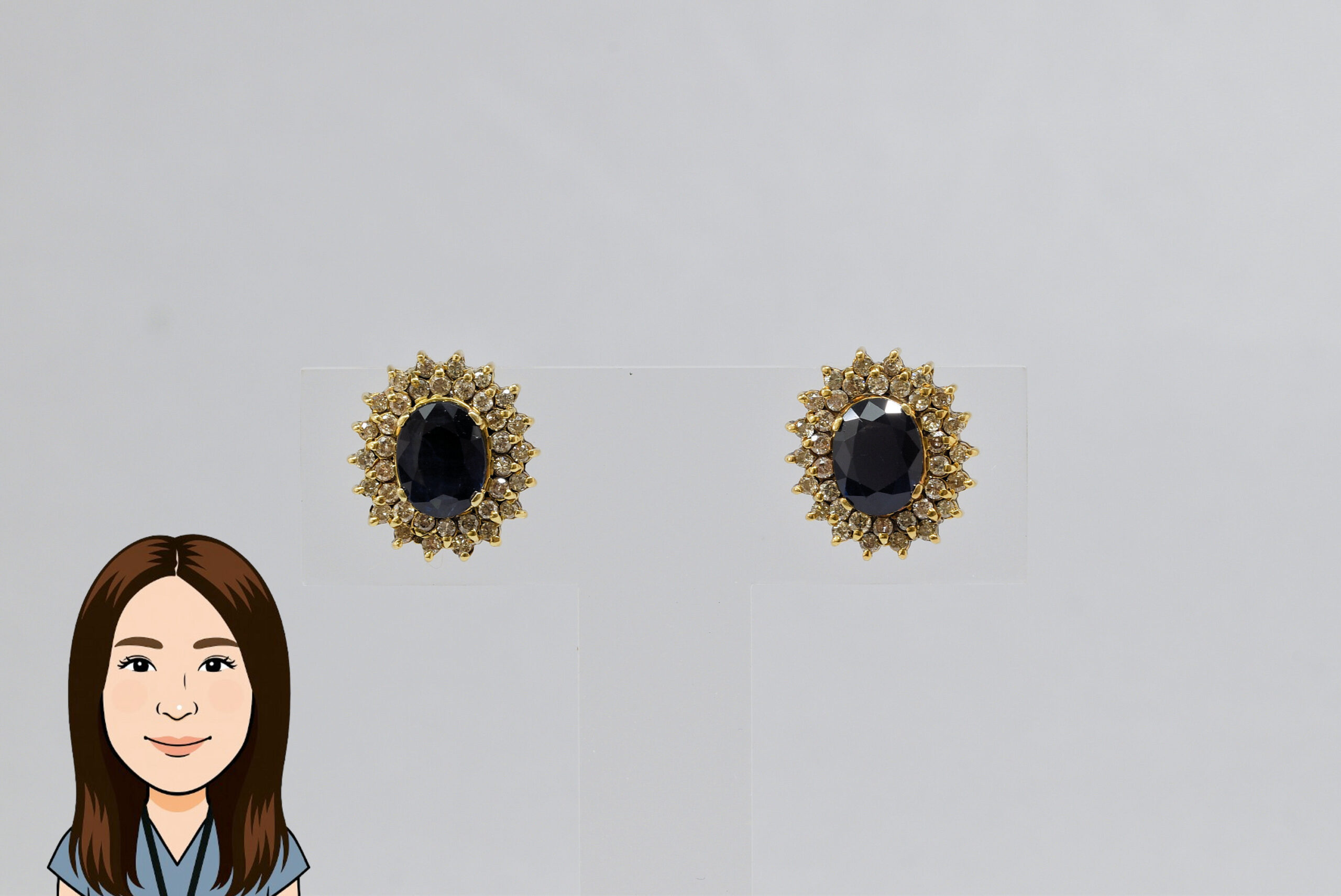 K14 【14K】 サファイア ダイヤモンド ピアス 画像1