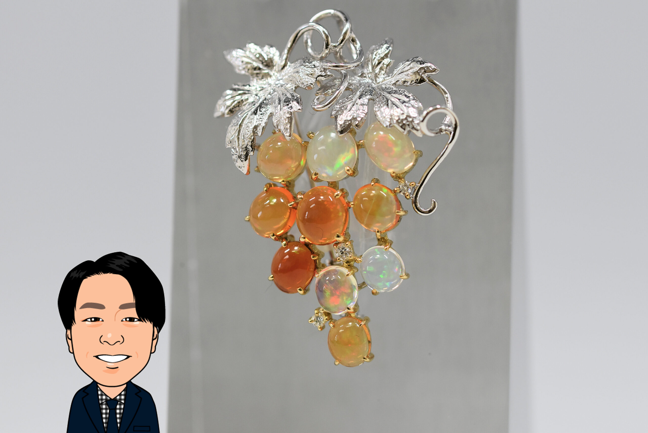 K18WG 【18金】 オパール ダイヤモンド ペンダントトップ 画像1