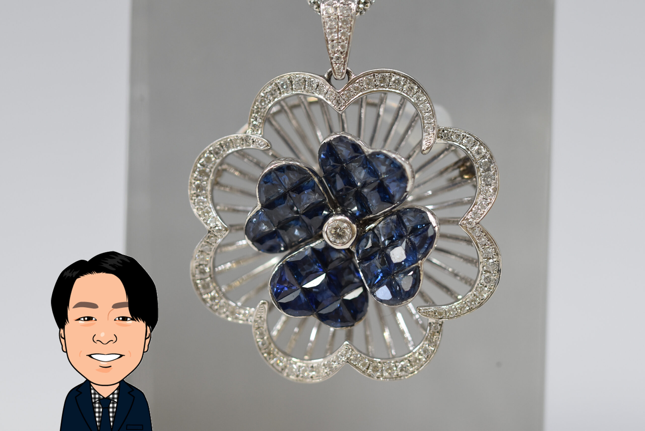 K18WG 【18金】 サファイア ダイヤモンド ネックレス 画像1