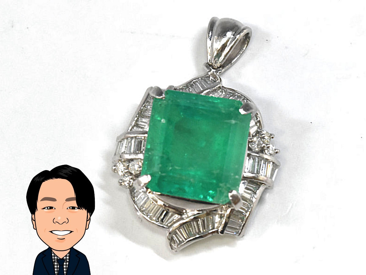 Pt900 【プラチナ】 エメラルド ダイヤモンド ペンダントトップ 画像1