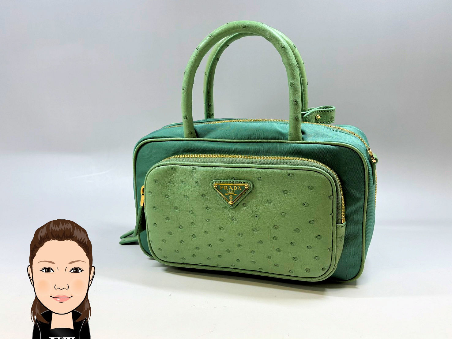PRADA 【プラダ】 オーストリッチ ナイロン 2wayハンドバッグ ショルダーバッグ 画像1