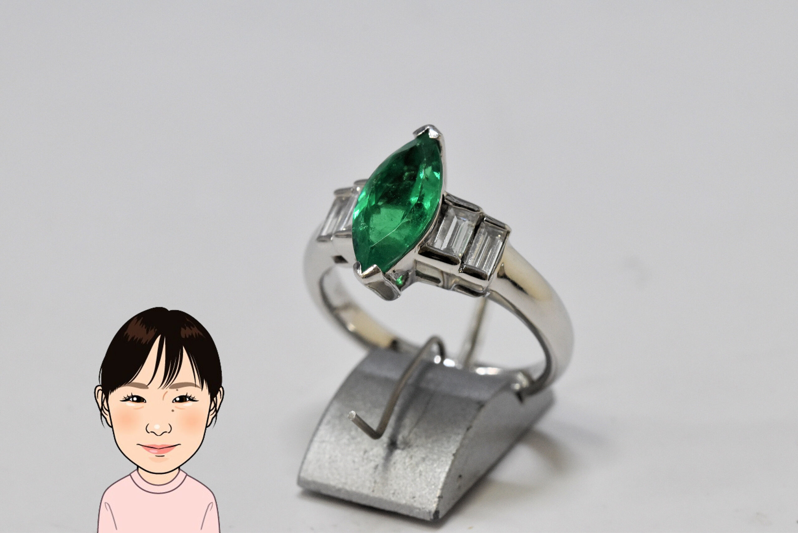 Pt900 【プラチナ】 エメラルド ダイヤモンド 指輪 画像1