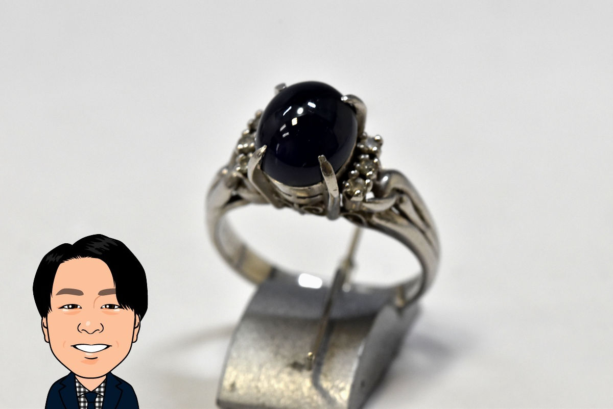 Pt900 【プラチナ】 カボションサファイア ダイヤモンド 指輪 画像1