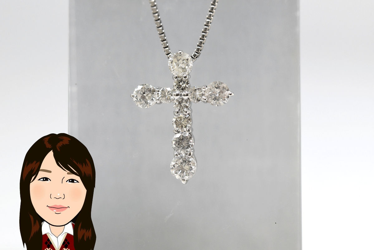 Pt850/900 【プラチナ】 ダイヤモンド クロス ネックレス 画像1