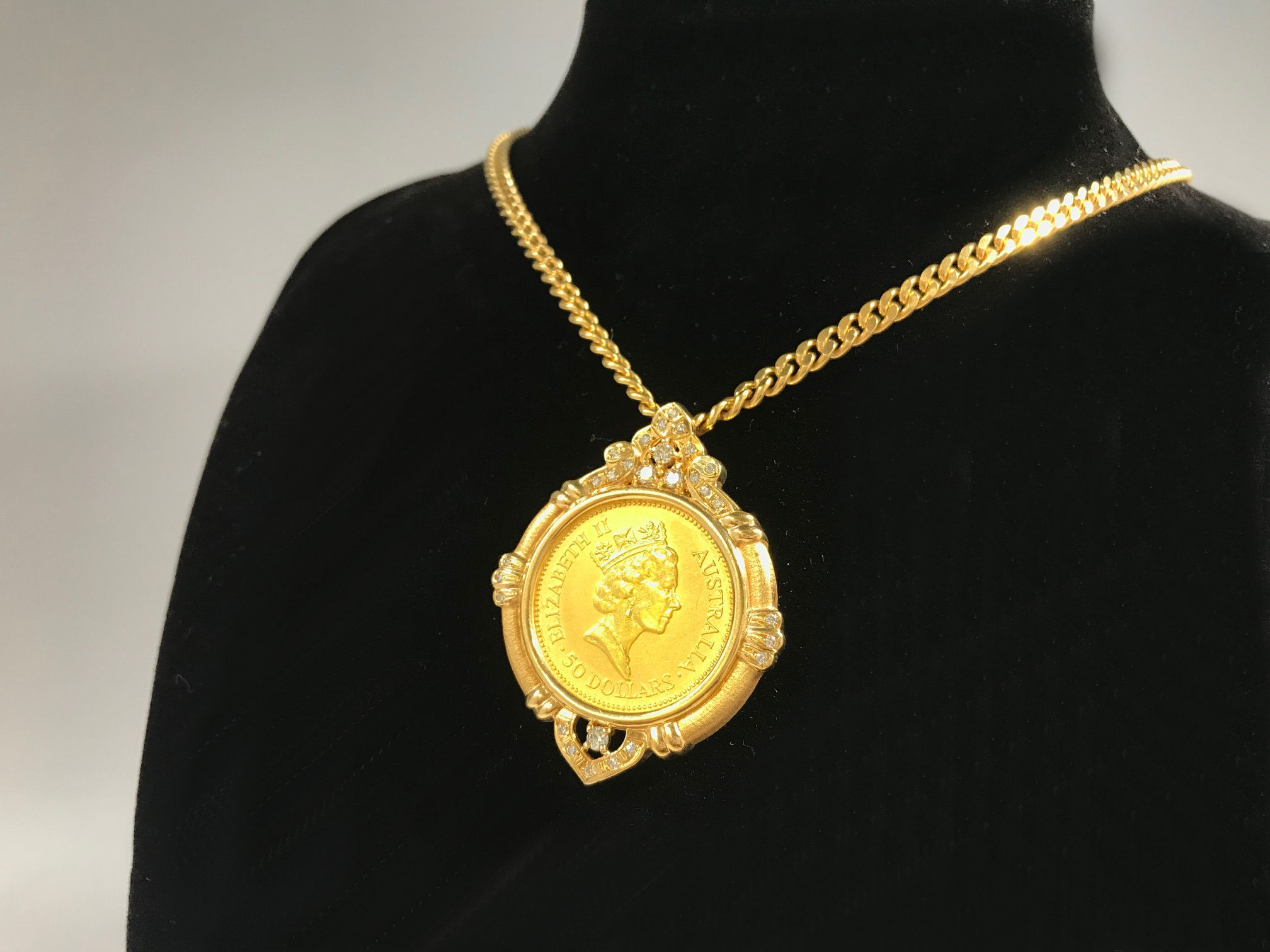 K18 18金枠 K24コイン付 ダイヤモンド ネックレス 画像1