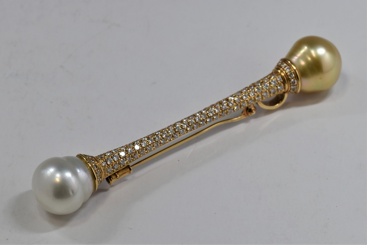 K18 18金 パール/ダイヤモンド ブローチ 画像1