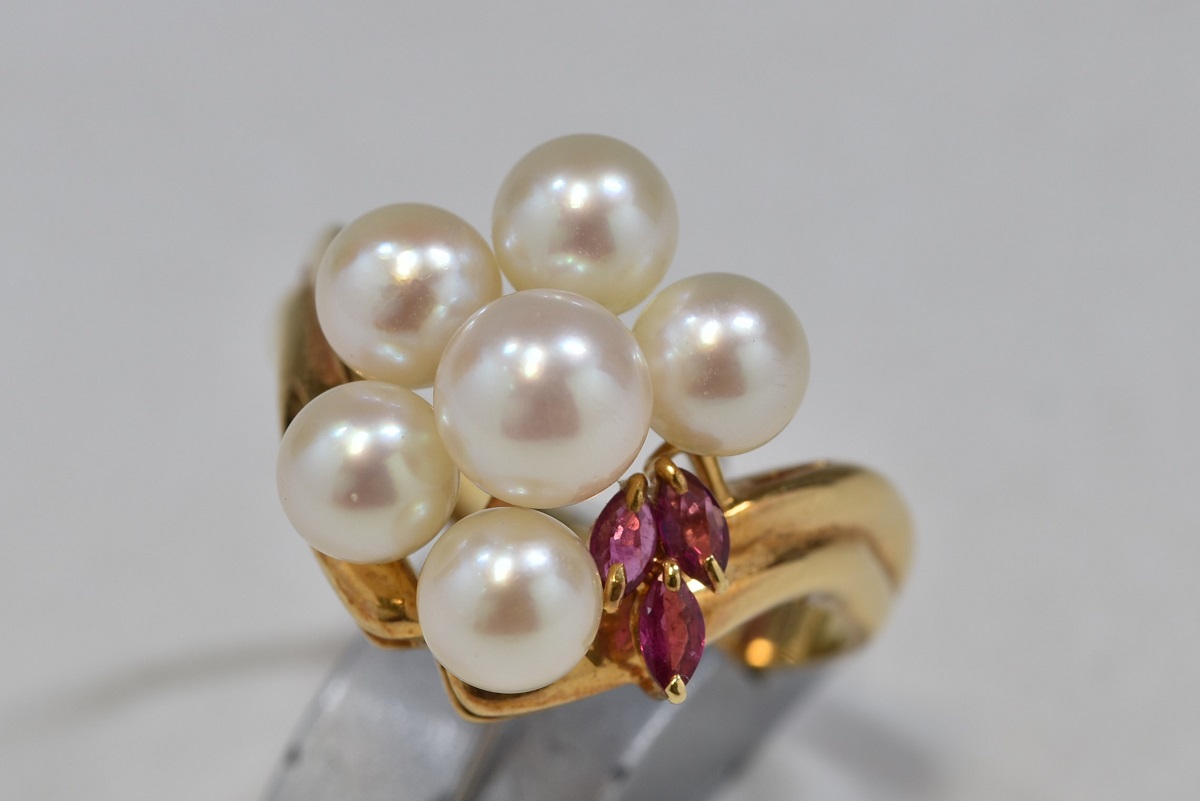 K18 18金 パール ルビー 指輪 画像1