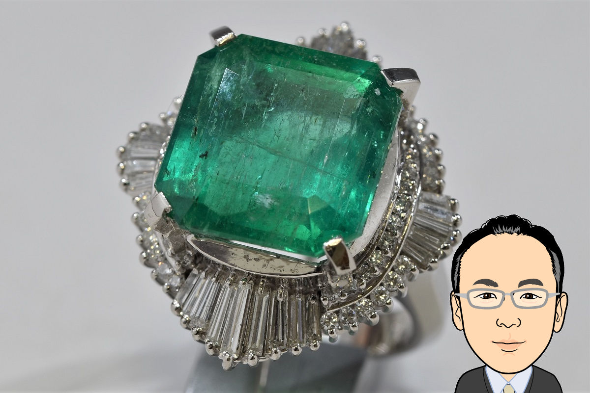 Pt900 プラチナ エメラルド ダイヤモンド 指輪 画像1