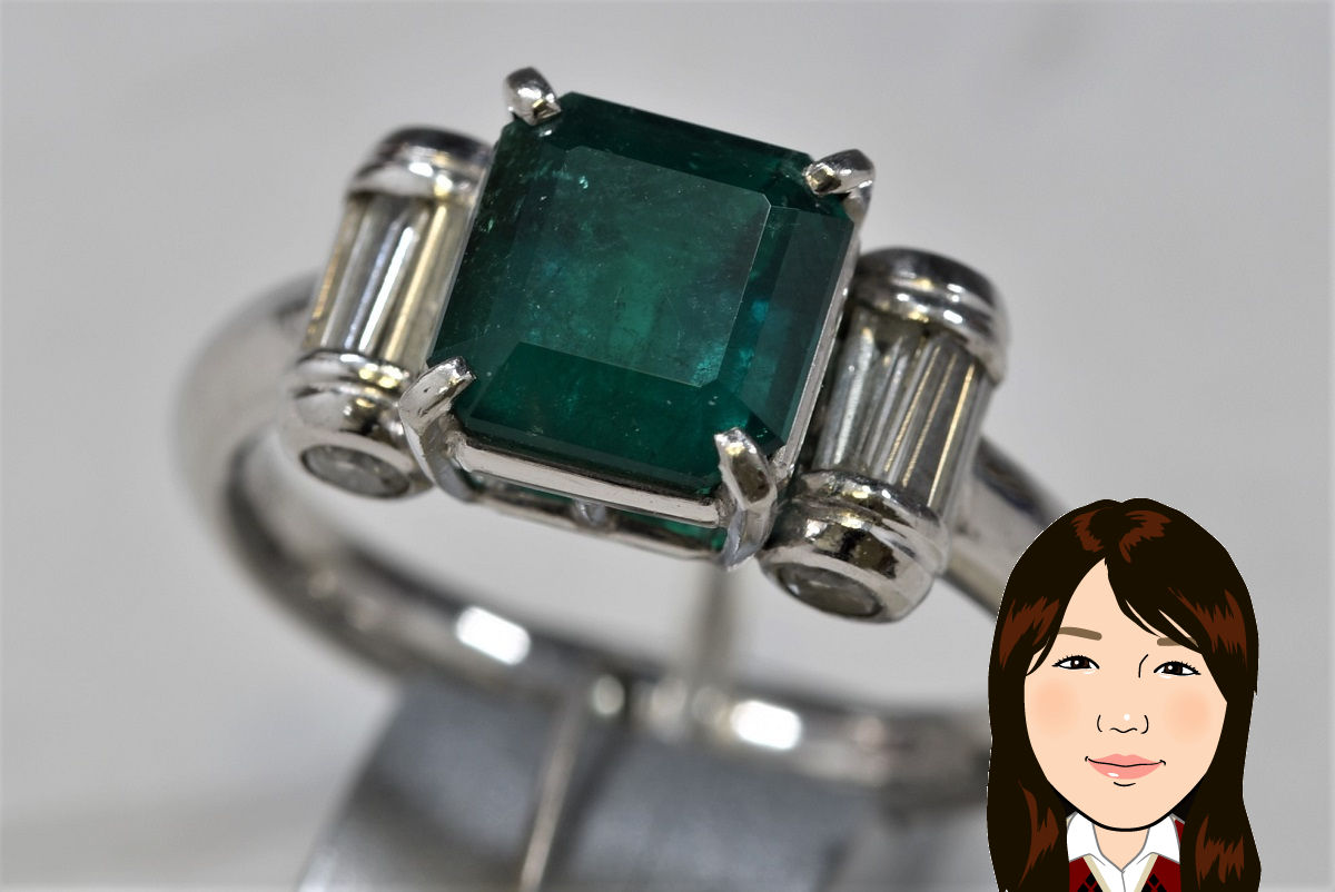 Pt900 プラチナ エメラルド ダイヤモンド 指輪 画像1