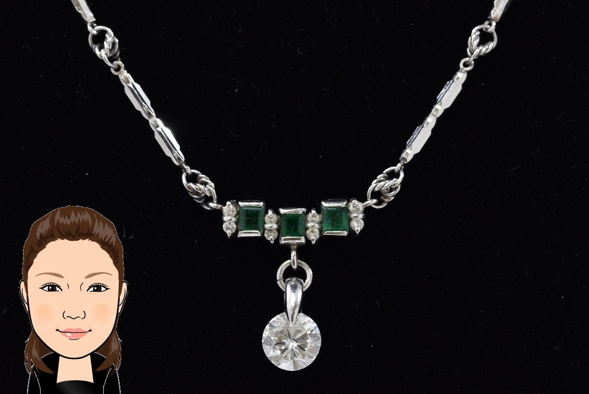 Pt850/900 プラチナ ダイヤモンド エメラルド ネックレス 画像1