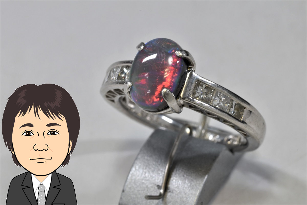 Pt900 プラチナ オパール ダイヤモンド 指輪 画像1