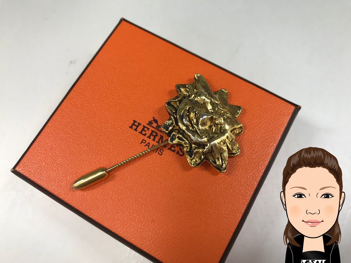 HERMES 【エルメス】 金メッキ 太陽モチーフ ピンブローチ 画像1