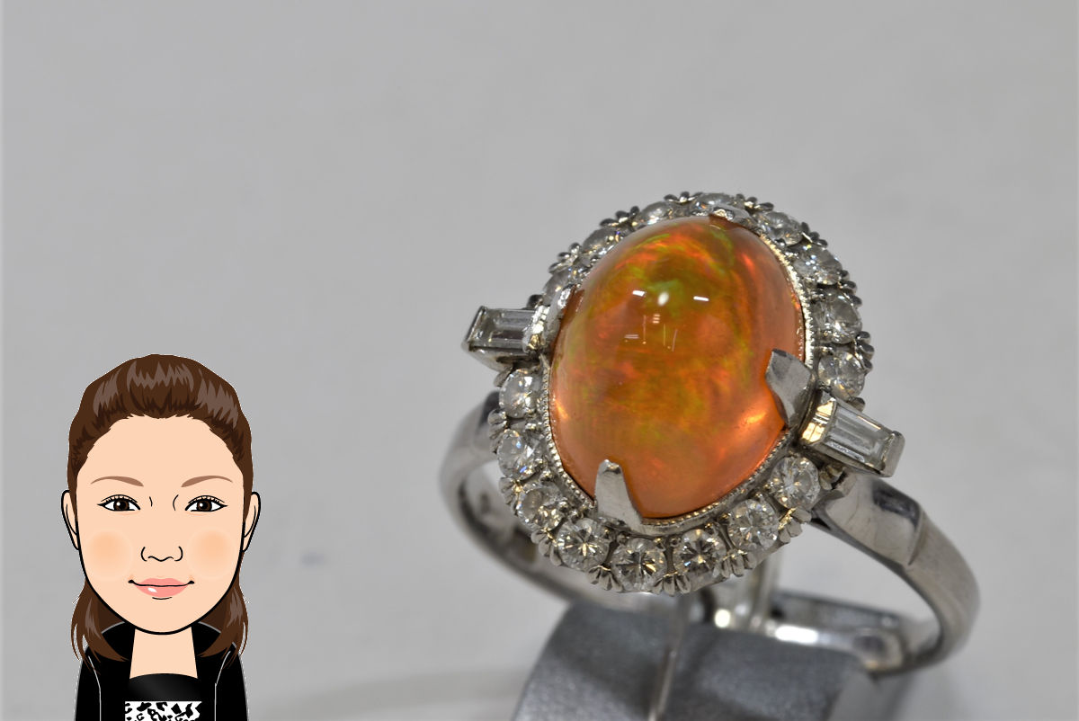 Pt900 プラチナ オパール ダイヤモンド 指輪 画像1